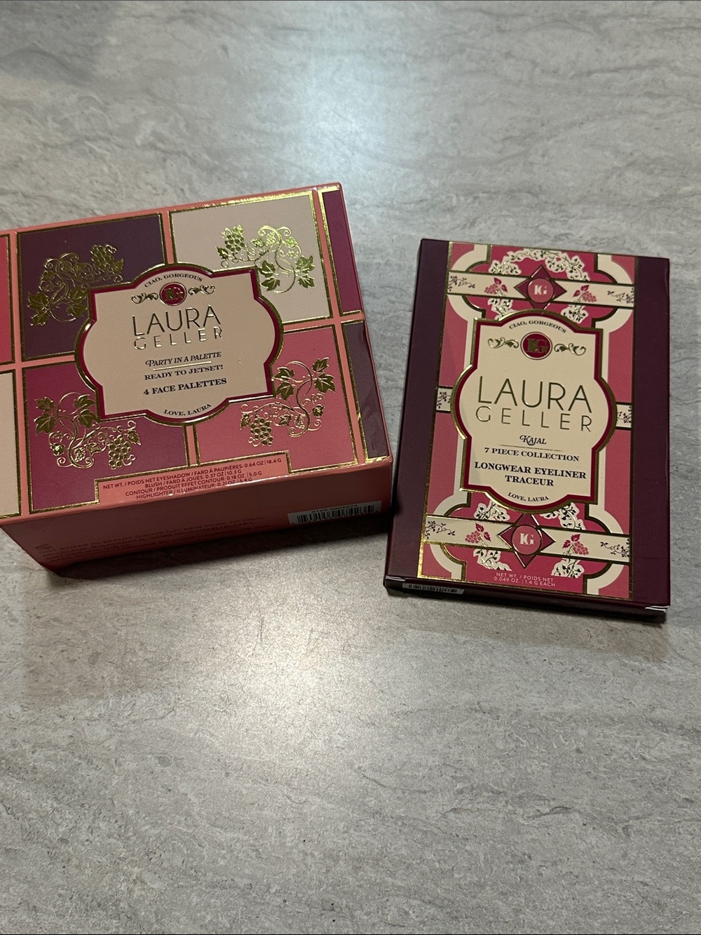 Laura Geller Eyeshadow & Eyeliner Set in Pink and Burgundy Packaging